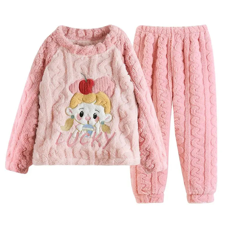 Flannel Pajamas For Boy Flannel Warm Pyjamas Kids Thicken Cartoon Teens Sleepwear Cute Big Boys Girls Night Clothes 10 12 14 16Y