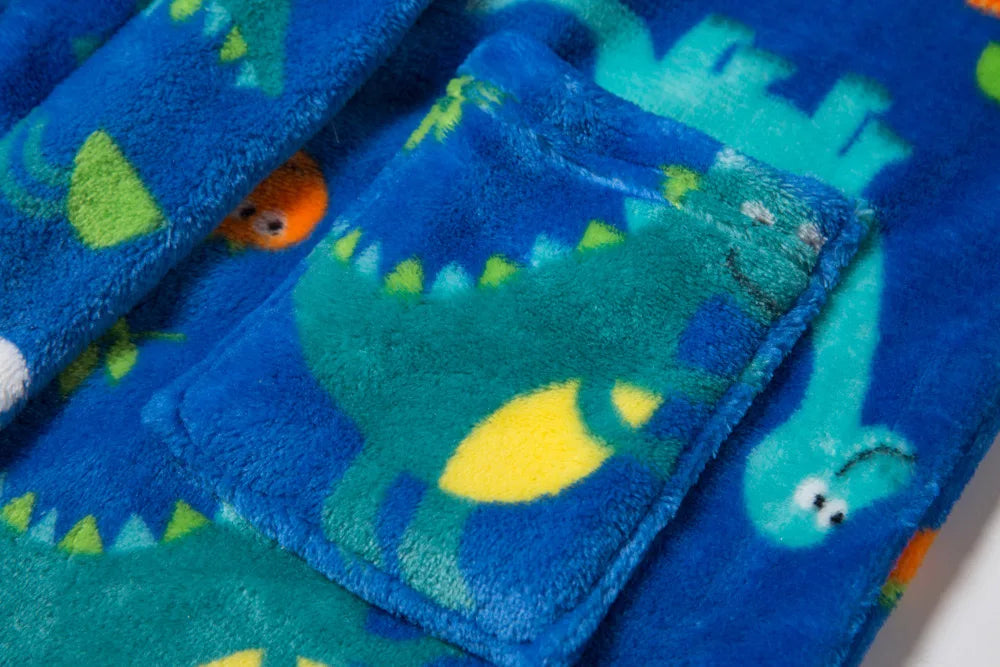 Kids Hooded Dinosaur Printed Flannel Bathrobe Babys Bath Robes Boys Astronaut Cartoon Soft Warm Pajamas Long Sleeves Towel Robe