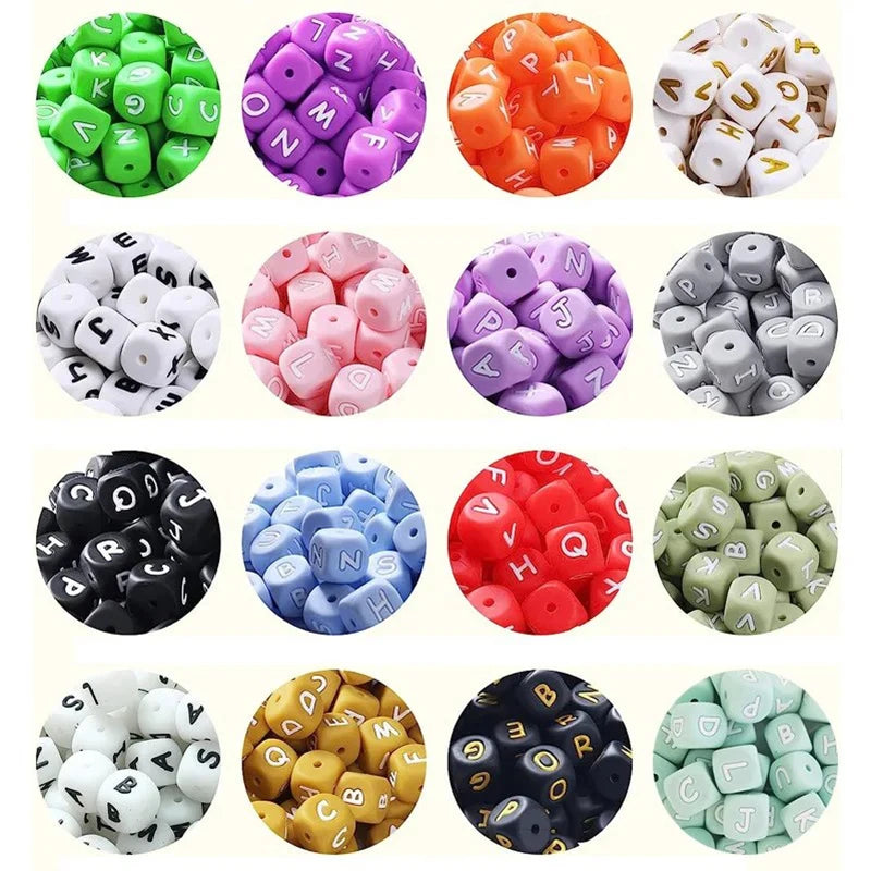 26Pcs Silicone English Letter Beads 12mm Alphabet Silicone Chewing Bead for Pacifier Clip Chain Teether Accessories BPA Free