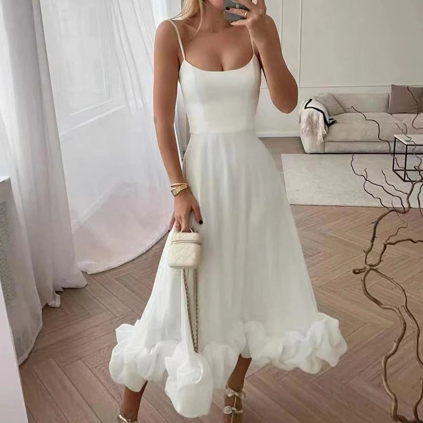 2026 Women Summer Sleeveless Sexy Long Party Dress Flower Hem Design High Waist Elegant Maxi Dress Vestidos Clothes
