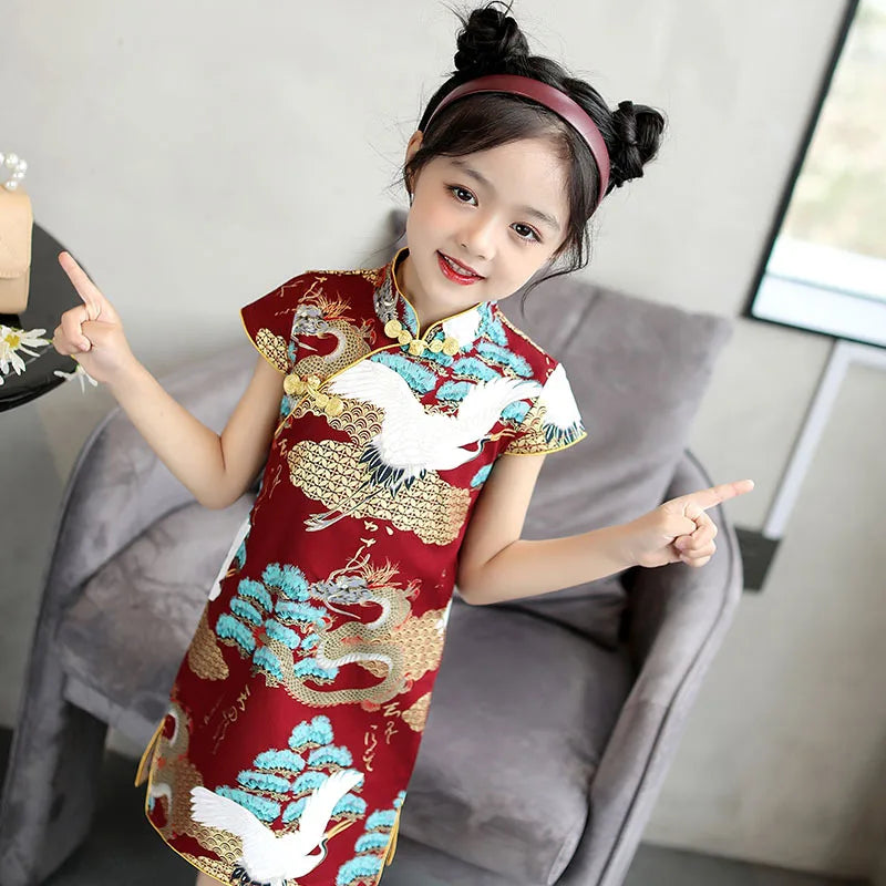 Traditional Chinese Clothing Cheongsams Qipao Girls Dress Ethnic Style Performance Costume Party Kids Clothes Children Clothing