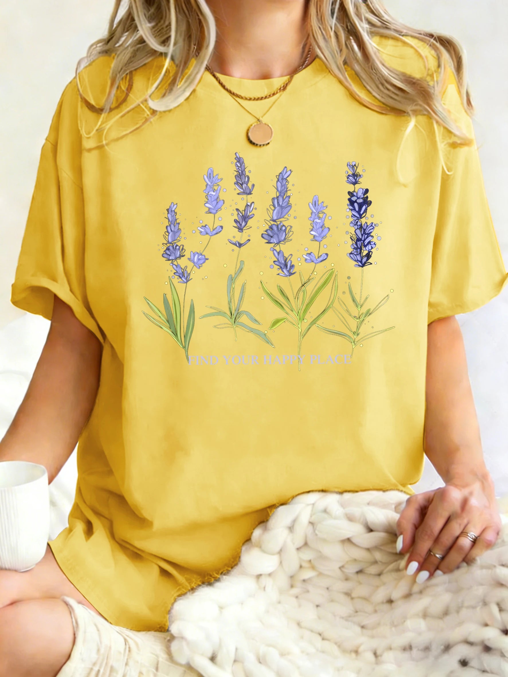 Beautiful Of Lavender Design Women T-Shirt Casual Breathable Short Sleeve Cotton Oversized Tops Summer O-Neck Woman T Shirts