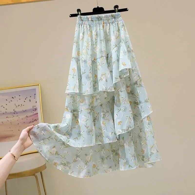 New Style Ladies Summer Simplicity Elegant Fashion Slim Trend Sexy Floral Retro A-line Skirt Fashion Camis Printing Elegant