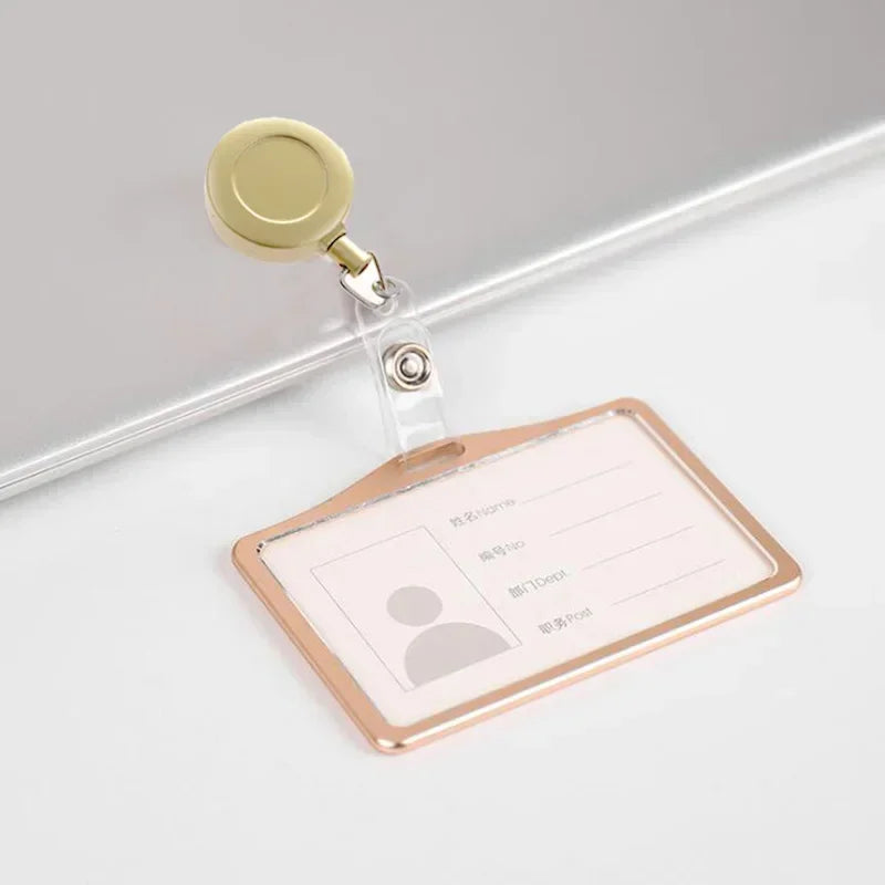 1 Pcs Aluminum Alloy Card Cover Case Bank Business Work Card Holder with ABS Retractable Badge Reel Credit ID Card Badge Bag