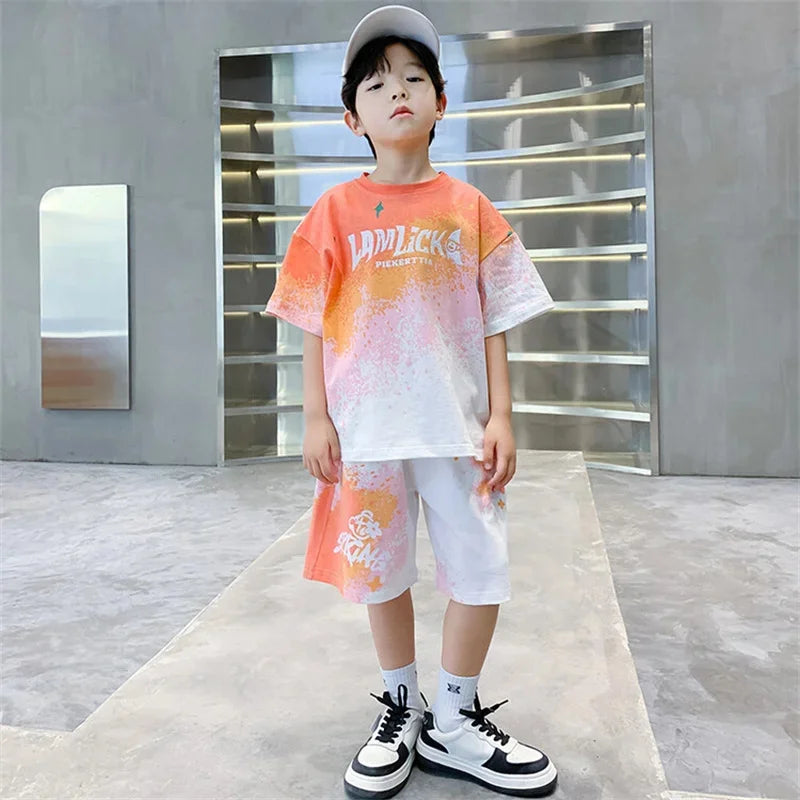 Children Clothes Sets Boys Basketball Suit Summer New Fashion Outfit Kids Short-Sleeved Top Shorts 2 Piece 2-14 Years Old