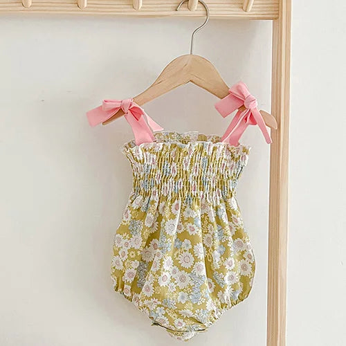2024 New Summer Sisters Clothes Girls Princess Dress Toddler Baby Bodysuits Short Sleeved Cotton Print Kids Party Dress