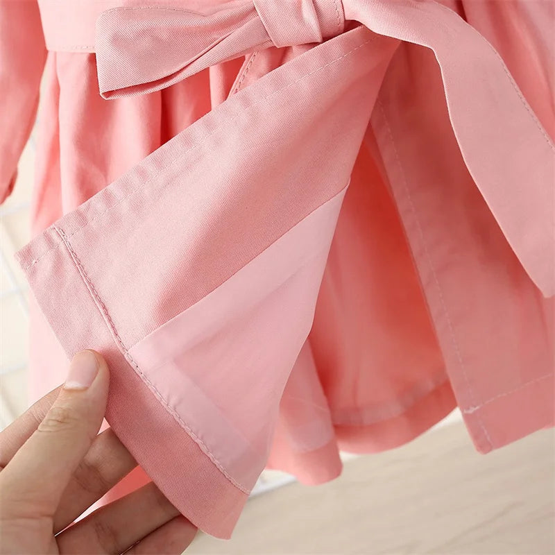 Autumn Overcoat England Style Windbreaker Jacket Girls Girdle The Waist Trench Coats Girl Spring Children's Casual Clothing 2024