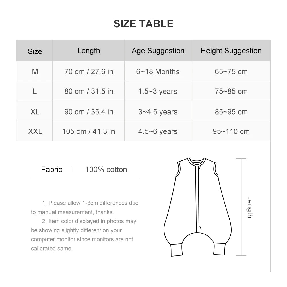 Bib-Style Sleeping Bag With Split Legs Single Layer All-Cotton Lightweight To Keep Baby Cool In Spring And Autumn