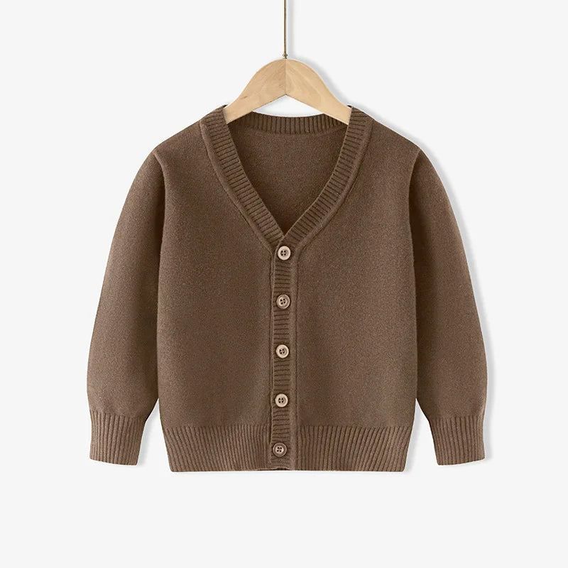 95% Cotton Children Soft Loose Knitted Sweater V Neck Button Cardigans Jacket Full Sleeve Casual Knitwear Boys Girls Coat Jumper