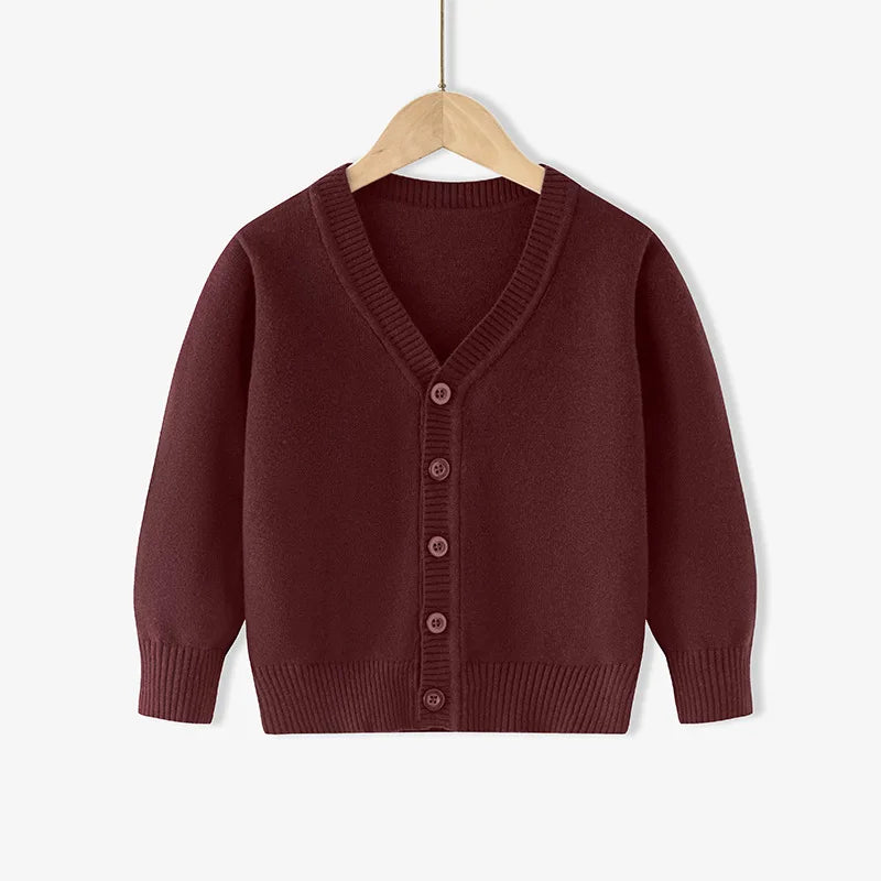 95% Cotton Children Soft Loose Knitted Sweater V Neck Button Cardigans Jacket Full Sleeve Casual Knitwear Boys Girls Coat Jumper