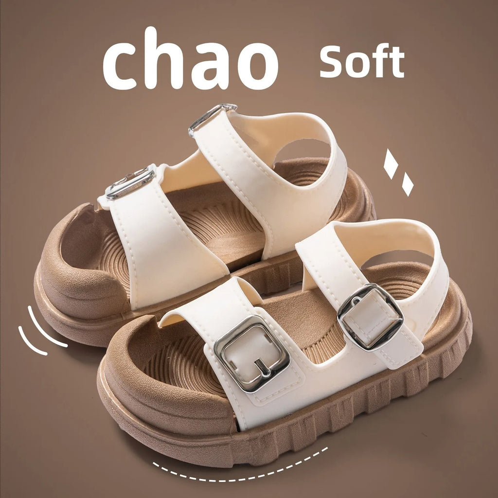 Fashion Solid Korean Kid Sandals Summer New Versatile Anti Slip Soft Bottom Girl Boy Beach Sandal Kindergarten Anti Kick Sandals