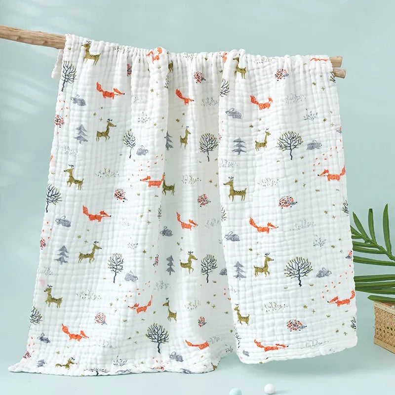 Kids Muslin Cotton Sleeping Blanket Bath Towel 110x110cm Strong Water Absorption 6 Layers Baby Breathable Bedding Muslin Blanket