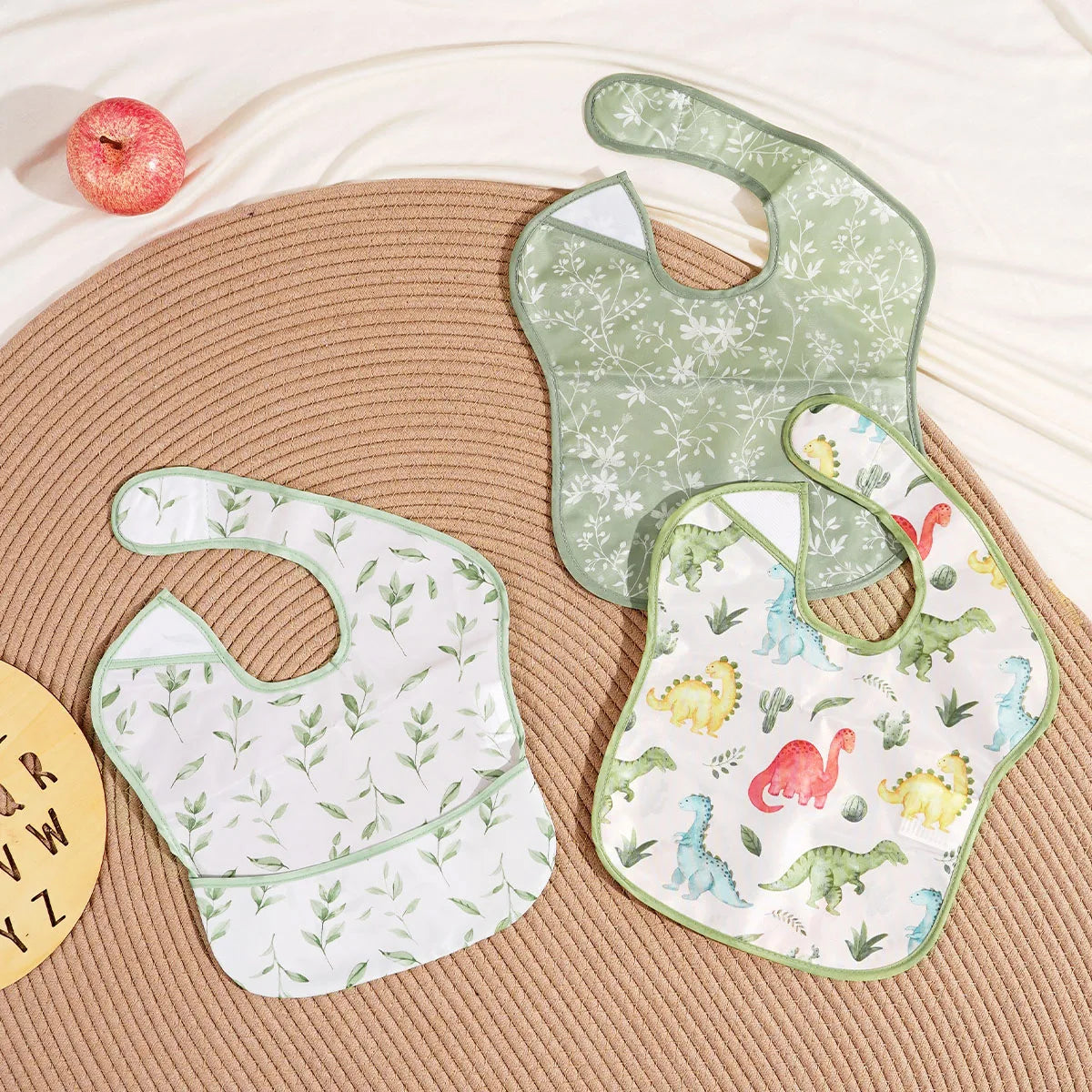 3 Pack Mess Proof Baby Bib with Reversible Pocket, Waterproof Led Weaning Baby Feeding Bibs with Food Catcher