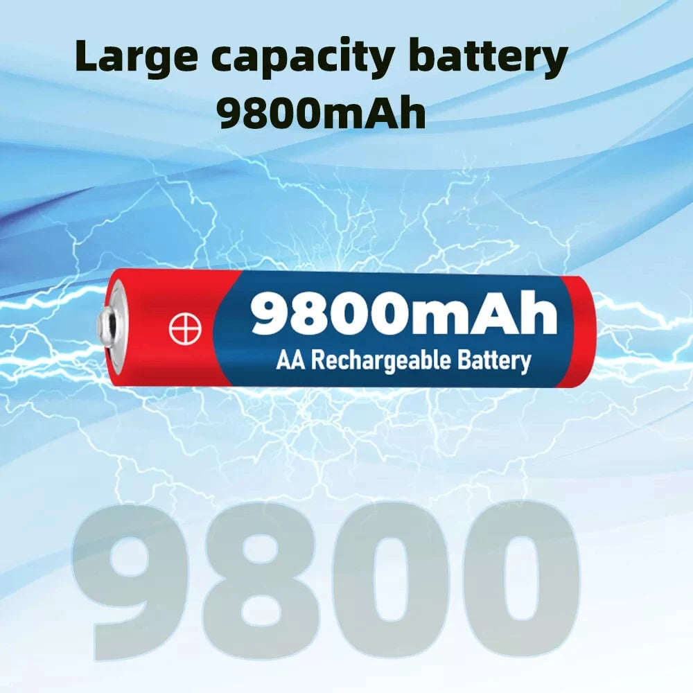 High Capacity 9800mAh 1.5V AA Rechargeable Alkaline Battery Durable for Camera, Microphone, Toy, LED Devices