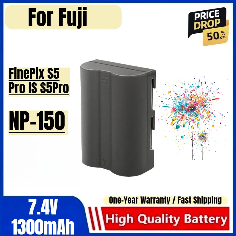 NP-150 Battery 7.4V 1300mAh Rechargeable Batteries and Charger for Fuji FinePix S5 Pro IS S5Pro Camera Battery Charger Battery