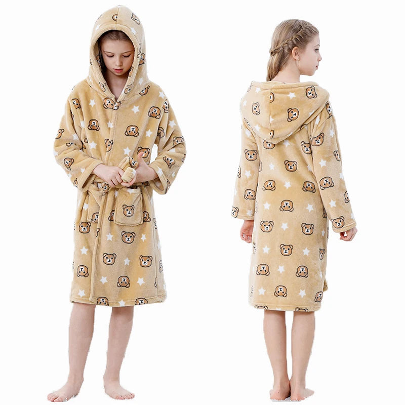 Kigurumi Dinosaur Bathrobes for Children 3 5 7 9 11 13 Years Kids Animal Flannel Homewear Boy Hooded Sleepwear Girls Nightgown