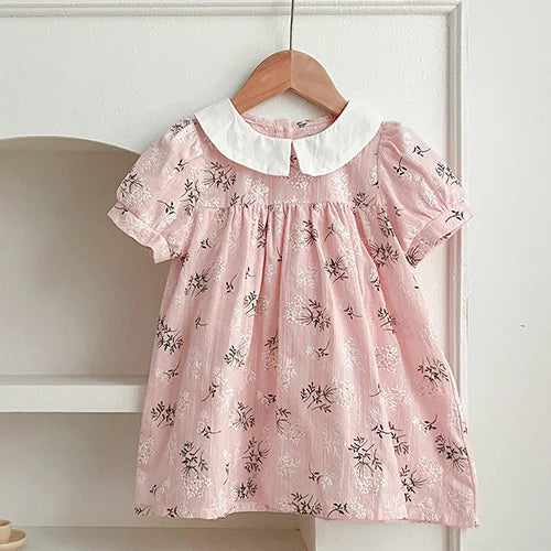 2024 New Summer Sisters Clothes Girls Princess Dress Toddler Baby Bodysuits Short Sleeved Cotton Print Kids Party Dress