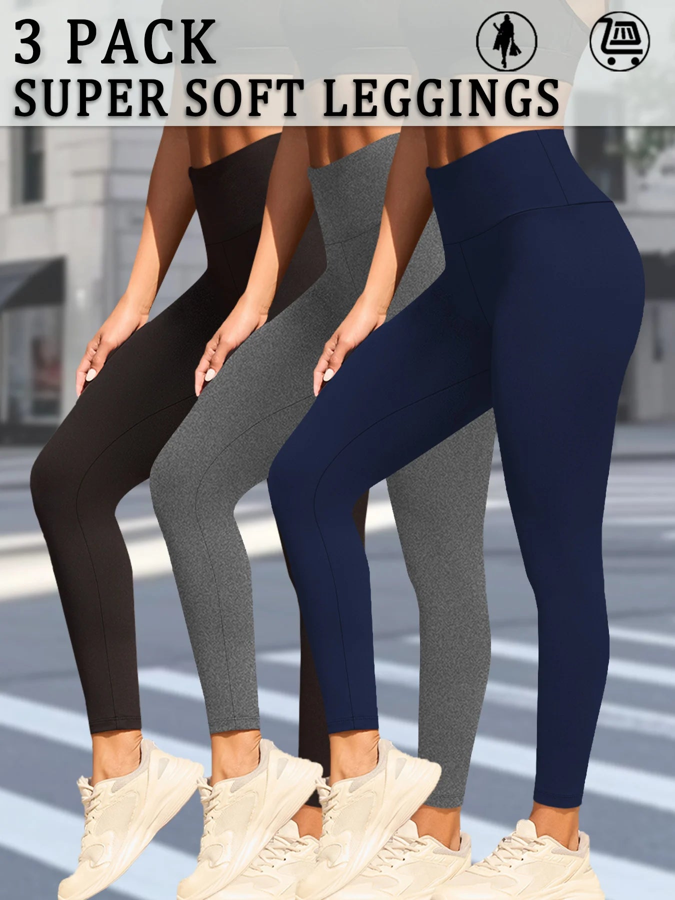 3 Pack Women's Super Soft Leggings High Waisted Tummy Control Workout Yoga Running Athletic Push Up Gym  Leggings