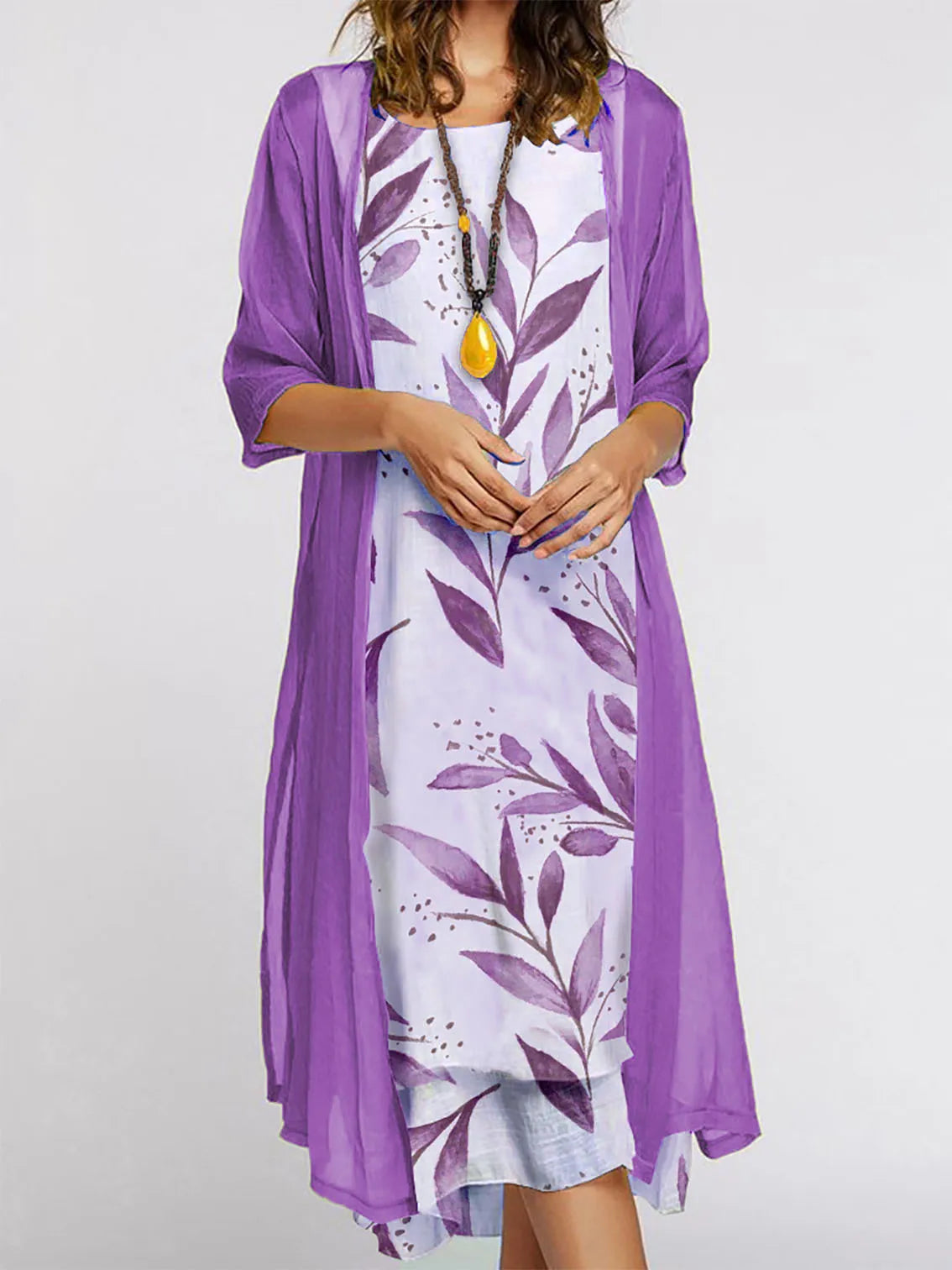 2024 Europe and the United States autumn new women's long dress two-piece set of floral print round neck suit petticoat
