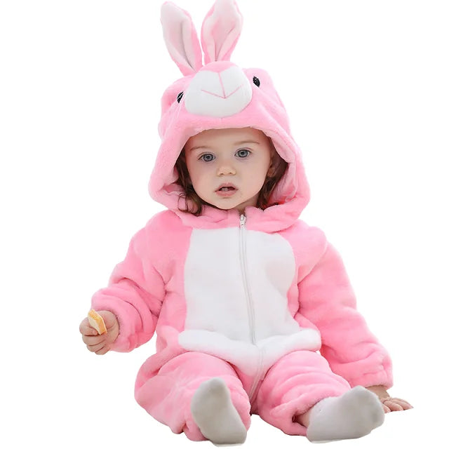 MICHLEY New Easter Rabbit Baby Rompers Winter Hooded Flannel Toddler Infant Clothes Overall Bodysuits Jumpsuit Costume For Kids