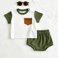 New Baby Boys Girls Suit Summer Style Green and White Splicing Tees+Loose Shorts Girls 2Pcs Casual Infant Sets Toddler Clothes