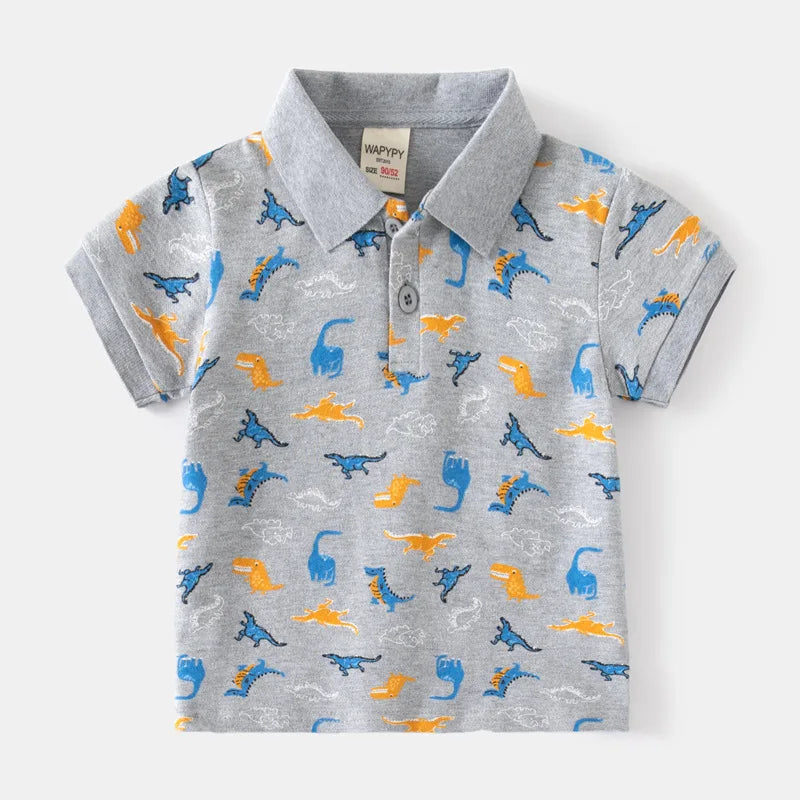 Formal Polo Shirts for Kids Polos Boy Toddler Clothes Party White Dinosaur Cute Korean Gentleman Shirt Summer Tops 2 4 6 7 Years