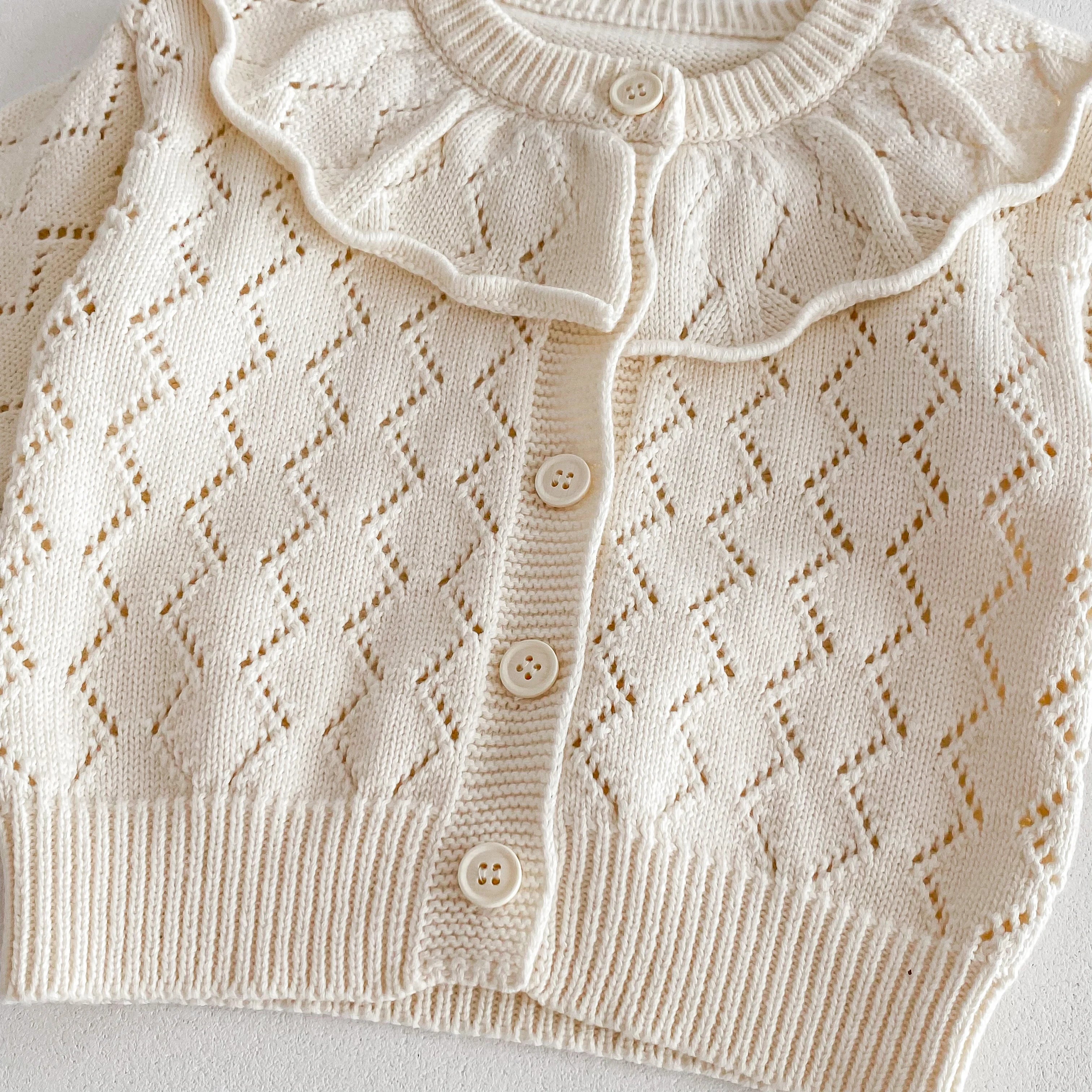 2026 Spring and autumn new collection girls' baby knit sweater with lace trim, large ruffled collar, long sleeve jacket