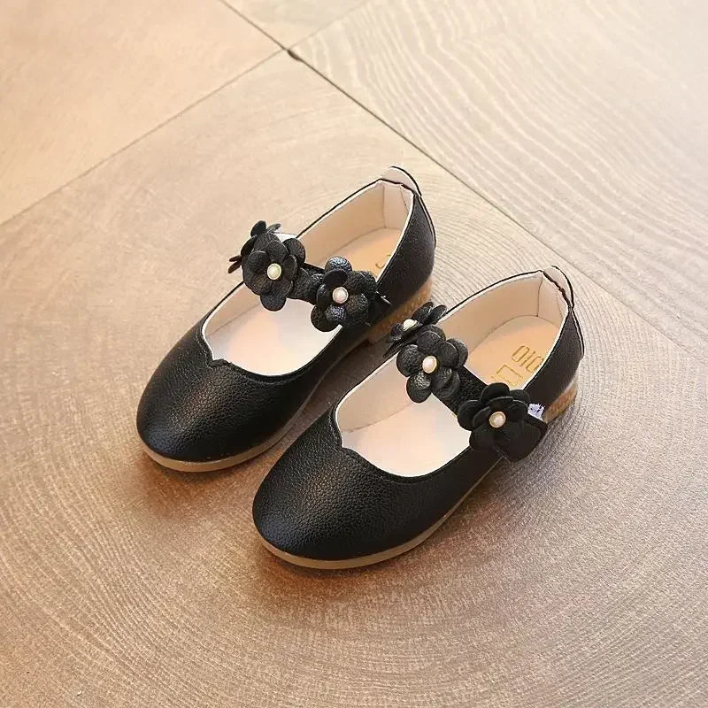 2025 Children's Flats Lace Big Flower Princess Party Performance Shoes Big Student Girl Shoes for Kids Soft Sole Leather Flats