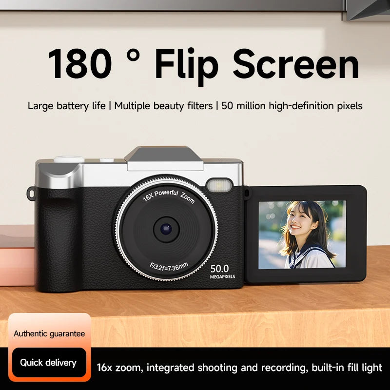 New 16x Zoom Camera 1080P HD Digital Camera 50 Megapixel with 2.4 inch LCD Screen 180 Flip Screen Suitable Student Adult Gift