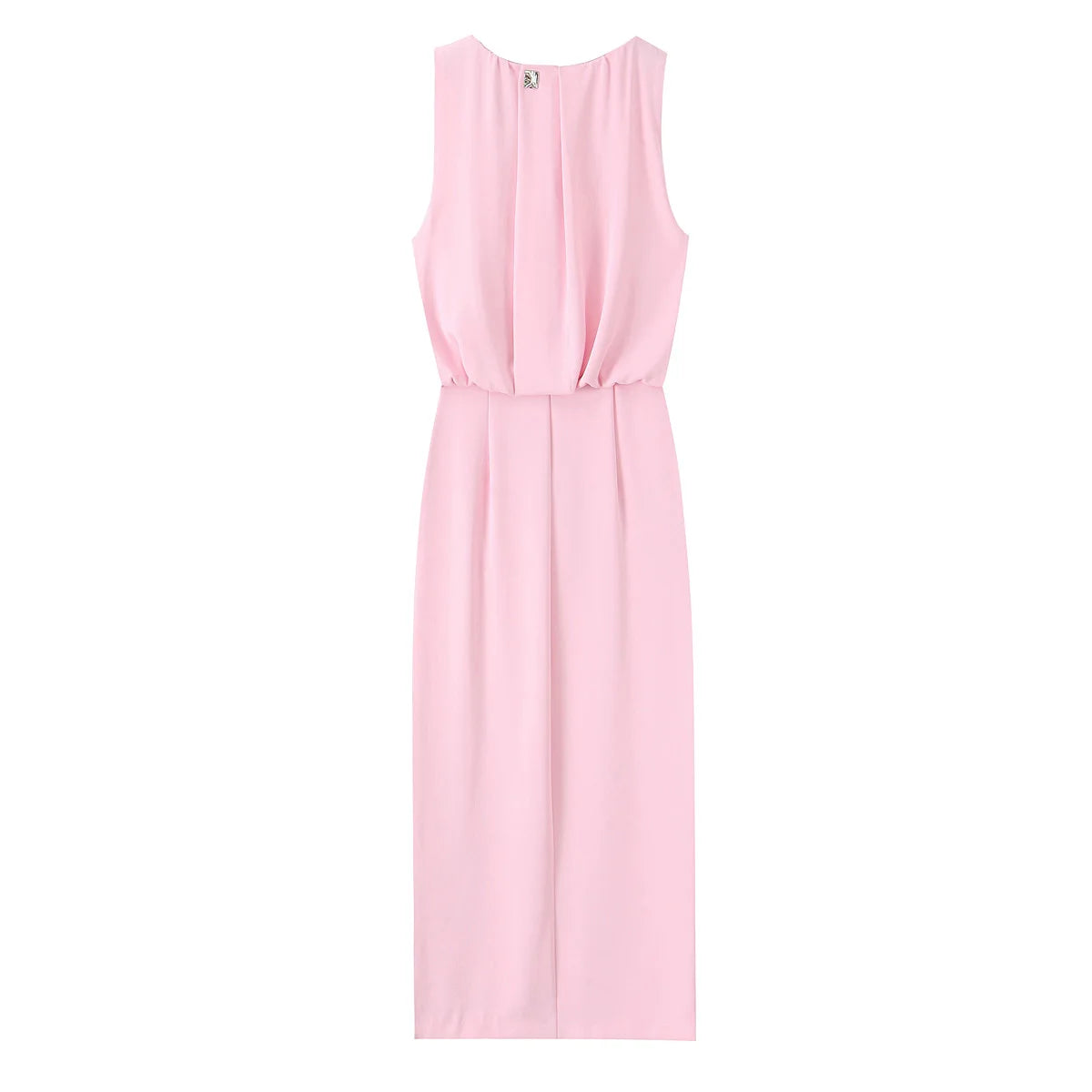 Ladies Solid O-Neck Midi Dress 2026 Summer Sleeveless Split Elegant Pleated Casual Vacation Dress New Fashion Lady Midi Dress