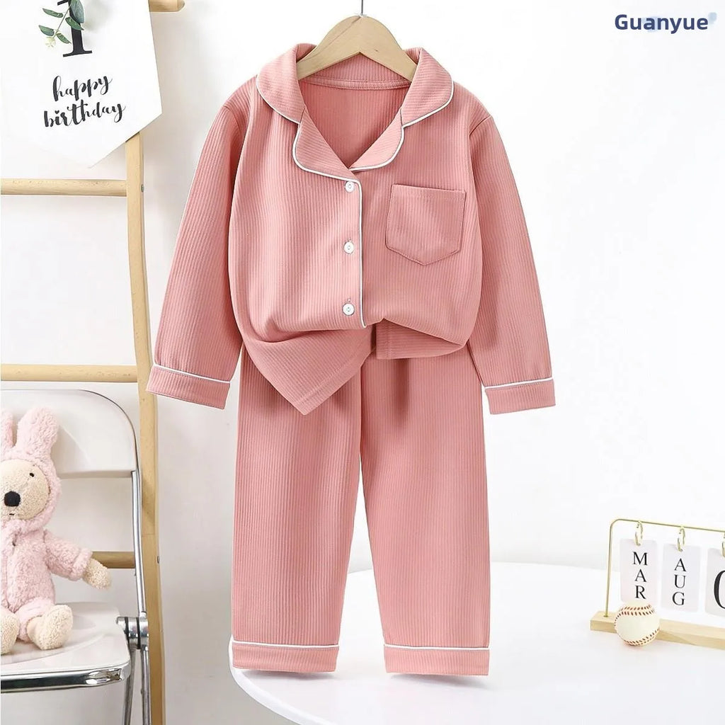 New Arrival Children's Sleepwear Long Sleeve Home Clothes Set for Boys And Girls Soft Breathable Polyester Fiber Harlan Pants