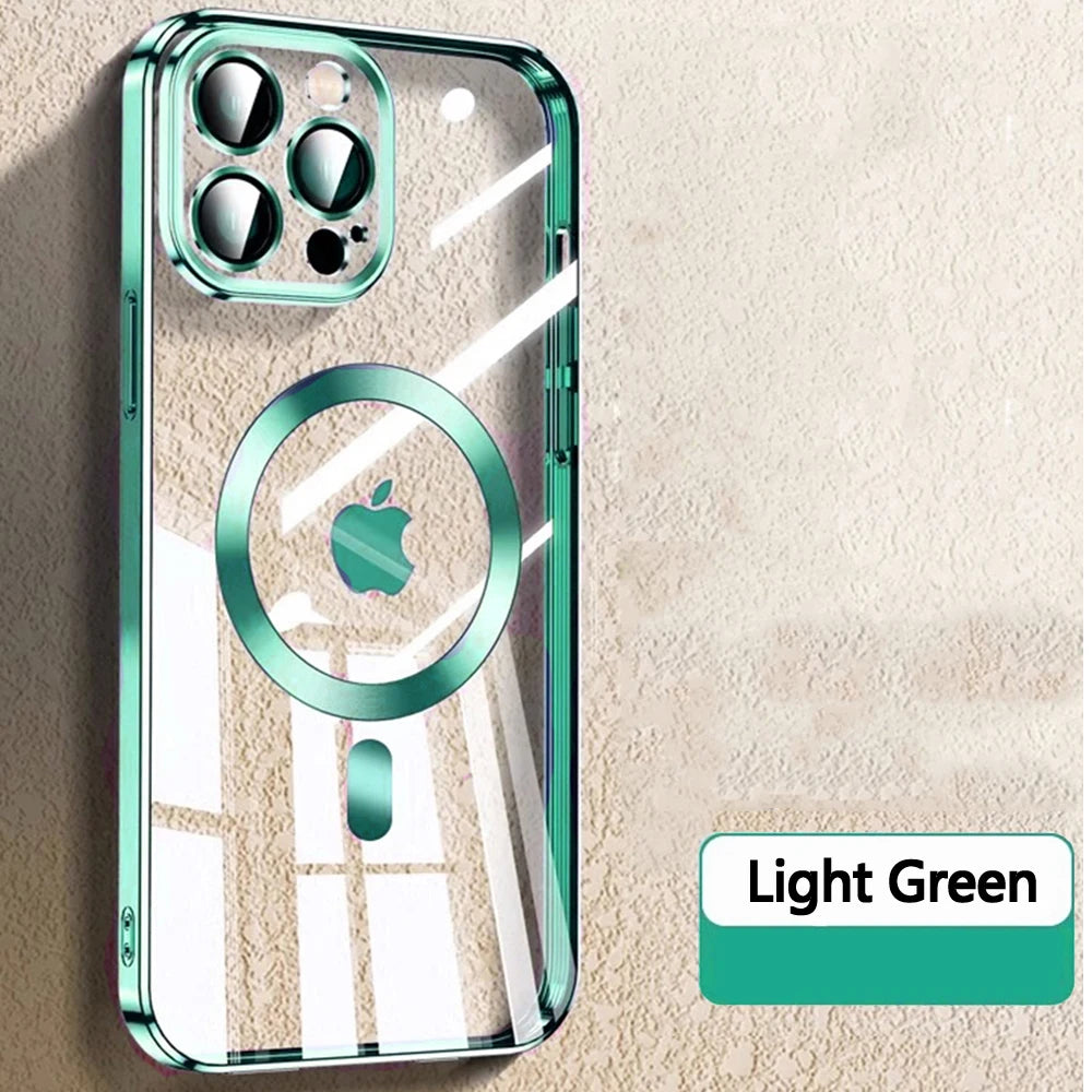 Original Clear Plating Cover For Apple Magnet Magsafe Case Iphone 15 14 Plus 13 12 11 Pro Max X Xs Xr 5K 10H Glas Camera Protect