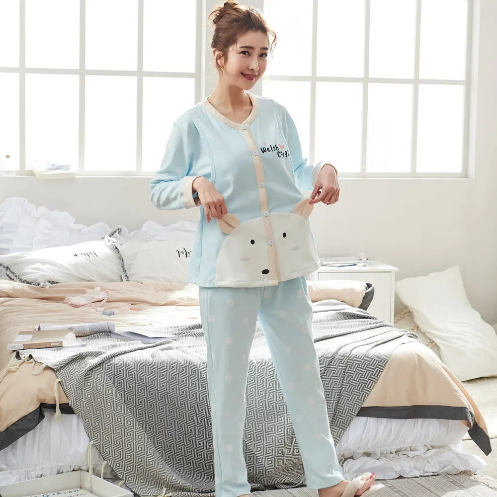 Breastfeeding Pajamas Breast Feeding Nightwear Maternity Nursing Pajama Sets Autumn Maternity Nursing Sleepwear Pregnancy Pyjama