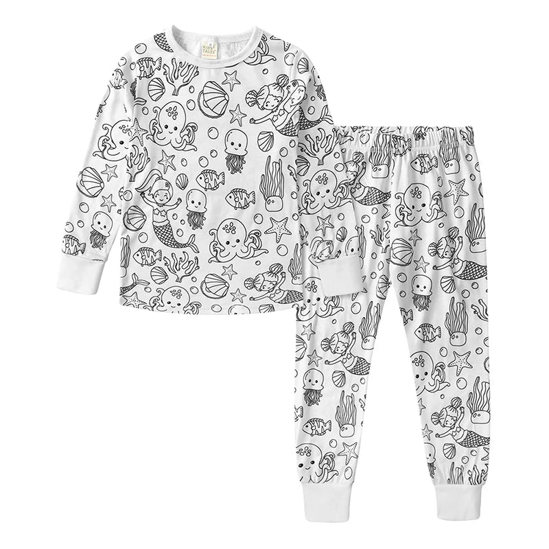 2026 Spring Kids Pajamas Set Baby Cute Graffiti Pyjamas Baby Boys Girls Breathable Sleepwear Sets Kid Cotton Loungewear