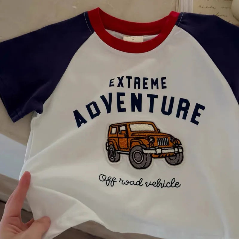 1-10 Age Kids Summer Short Sleeve Tops Boutique Fashion Childrens Crewneck T-shirt Loose Casual Patchwork Boy T-shirts