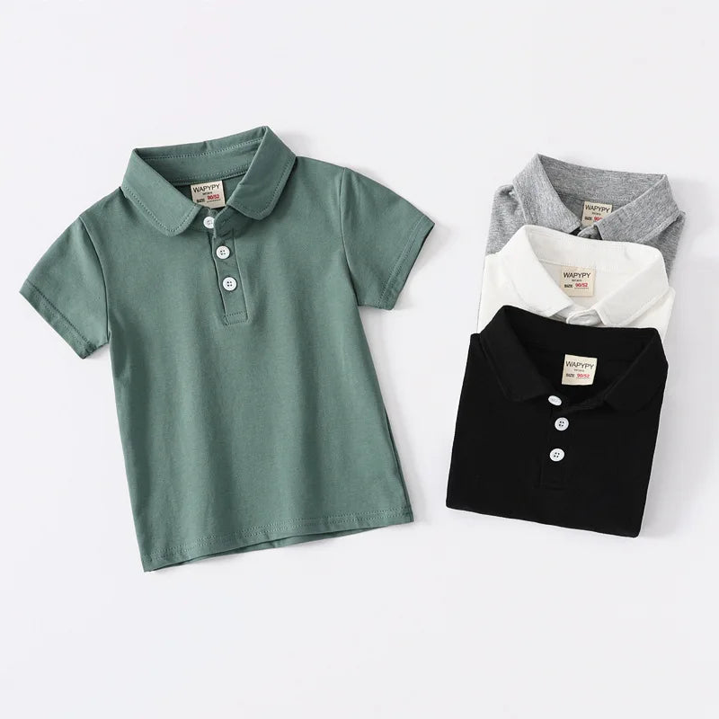 100%Cotton Boys Polo T Shirts Summer Children Clothing Toddler Boy Clothes Kids Top Basic White Black Shirt 2 to 3 4 5 6 7 Years