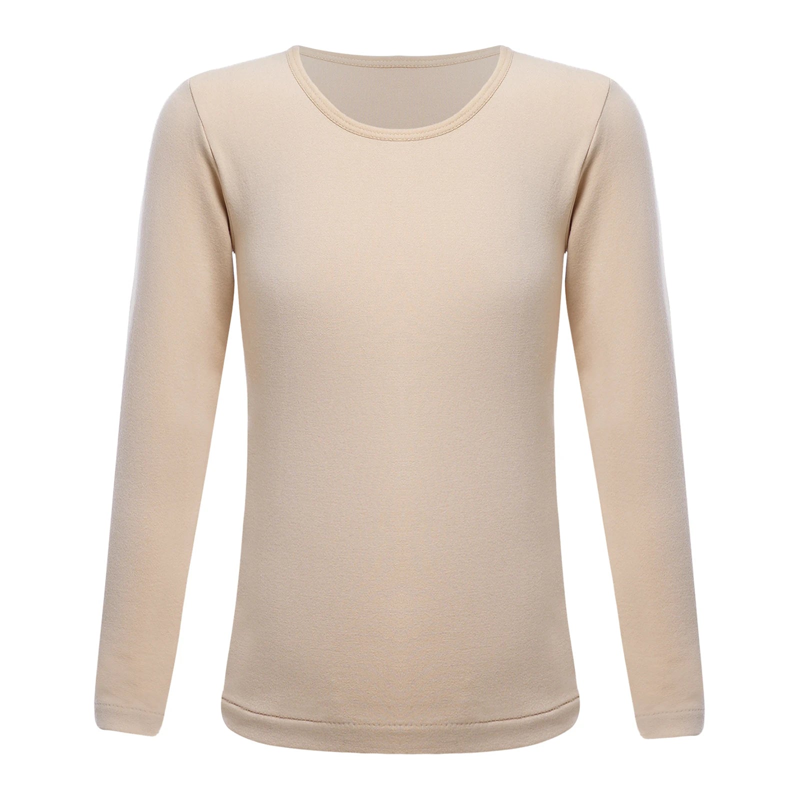 Kids Girls Thermal Underwear Tops Solid Color Round Neck Long Sleeve T-shirt Stretchy Base Shirt Tops for Ballet Dance Training