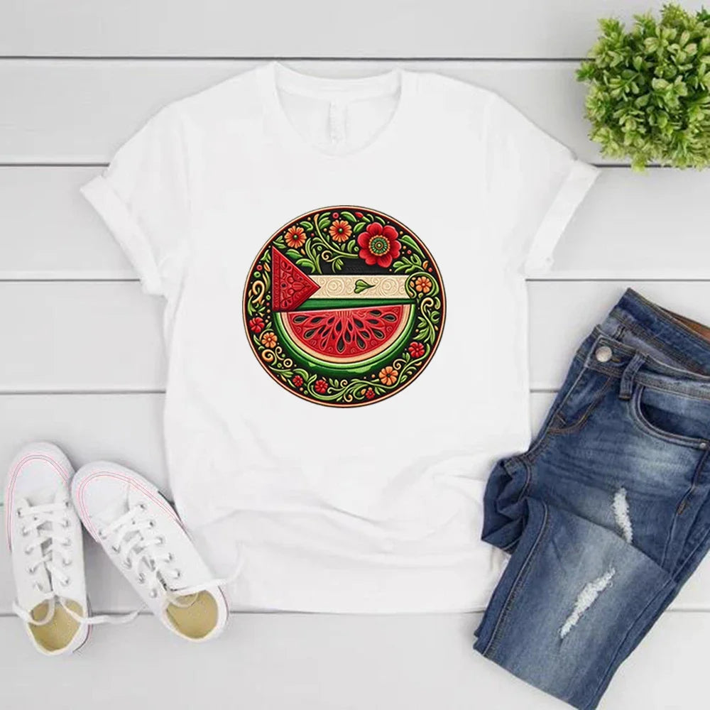 Watermelon Symbol Freedom Shirt Watermelon Flag T-shirt Women Short Sleeve Tshirts Human Rights Tee Peace and Love T-shirts