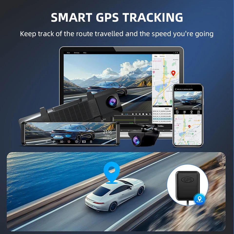 E-ACE Car DVR 24H Touch GPS Night Vision Connect Phone 12 Inch Record Sound Rear Camera 4K Dash Cam Optional Dual-Lens Black Box
