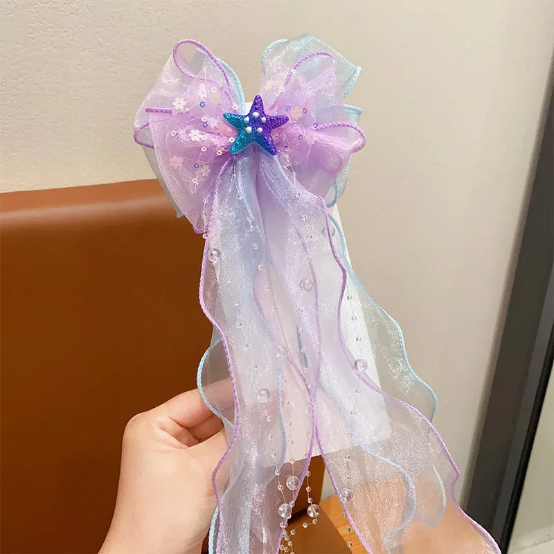 Mermaid headwear, children's princess bow, hairpin, girls' floating yarn, braided hair clip, mermaid maiden hair accessory