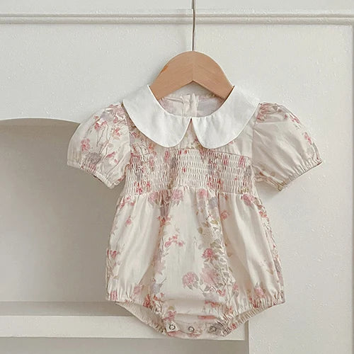 2024 New Summer Sister Clothing Kids Princess Dresses Infant Baby Jumpsuit Short Sleeved Cotton Print Baby Girl Party Dress