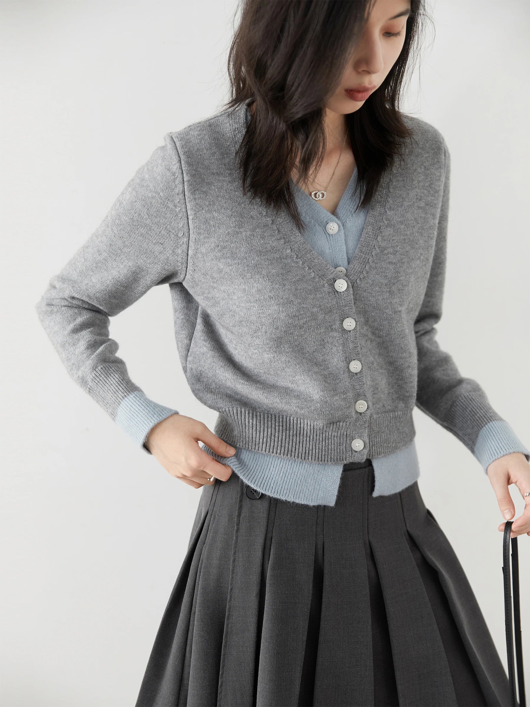 CHIC VEN Women Cardigan Casual V-neck Single Breasted Contrast Female Knitted Sweaters Long Sleeved Jumpers Spring Autumn