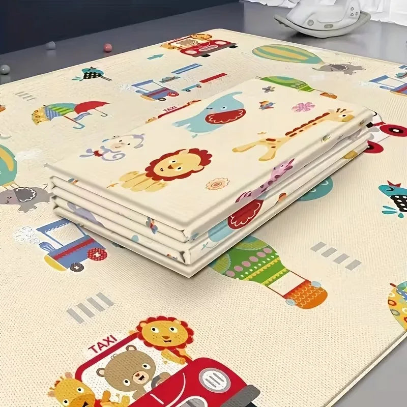 Double Sided Foldable Children's Play Mat Waterproof Non Slip Cartoon Pattern Crawling Mat Indoor Activity Foam Flooring