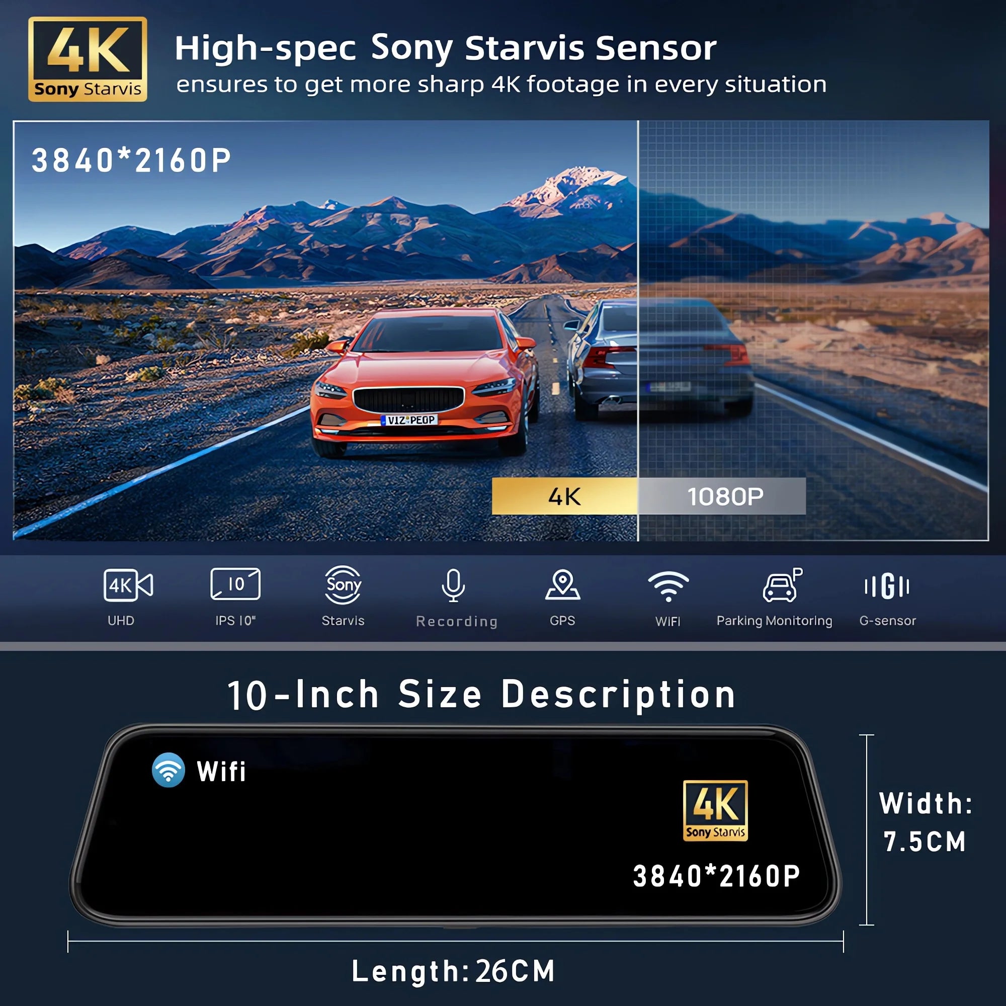 10" Dash Cam 4K 2160P GPS WIFI Car Dvr Mirror Dual Lens Dashcam IPS Screen Car Camera Drive Recorder Stream RearView Mirror