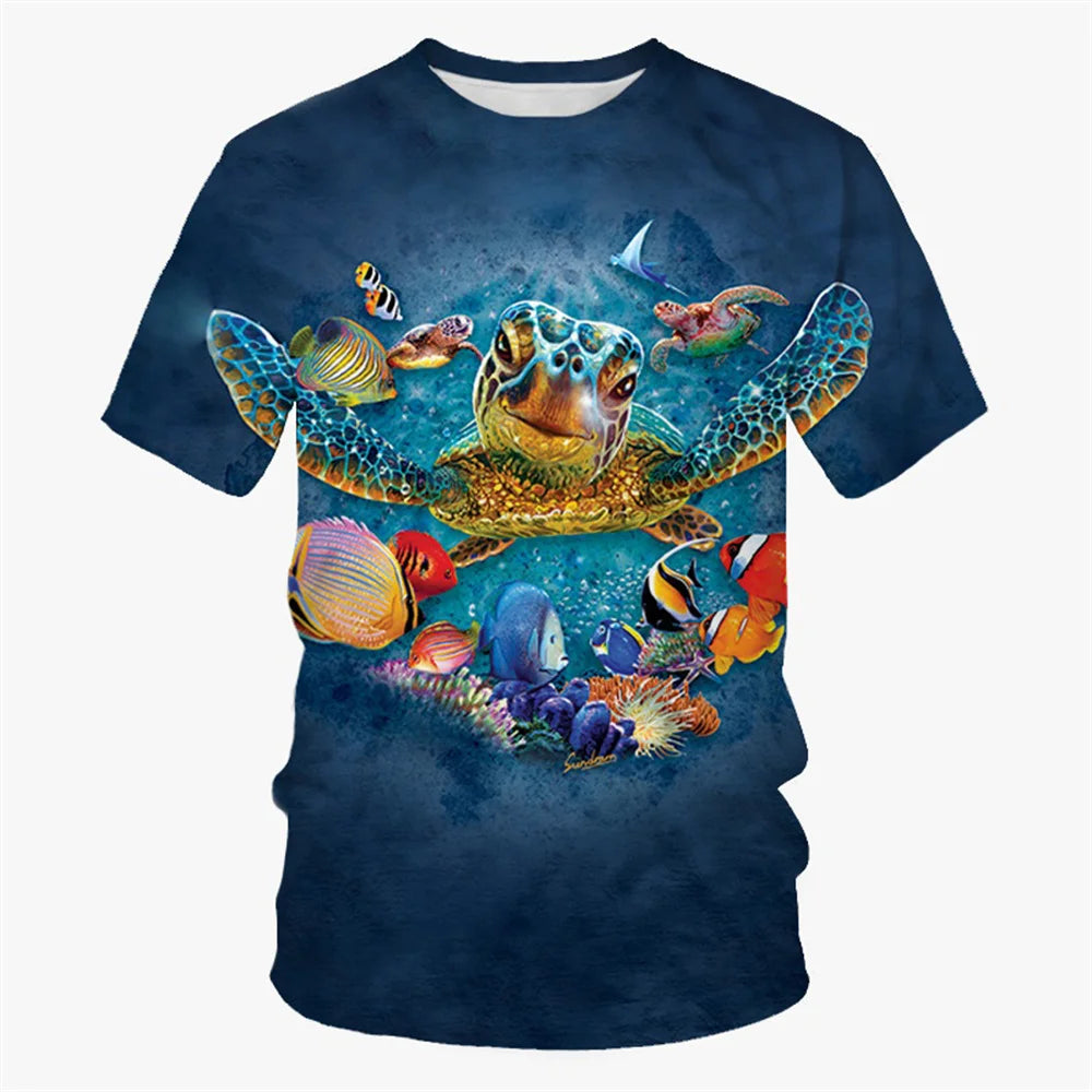 Sea Turtle Pattern T-Shirt for a Boy Girls Clothes Boy T-Shirts Fashion Short Sleeve Boys Clothes Round Neck Children's T-Shirt