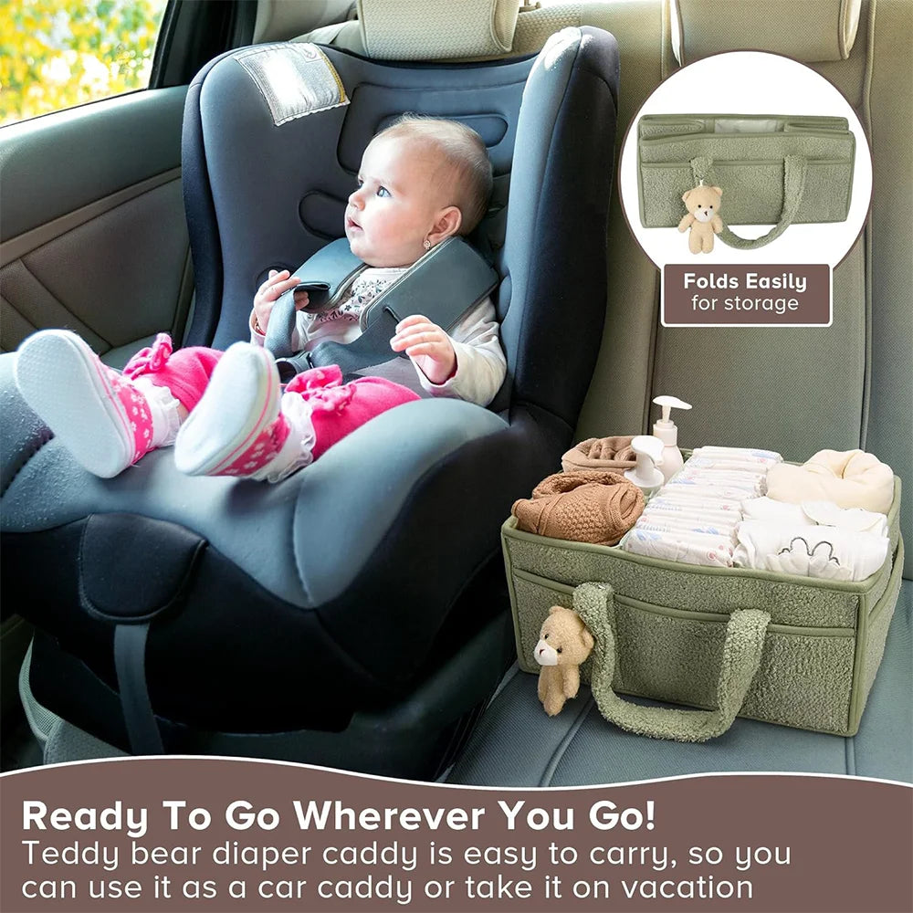 PANGDUBE Plush Baby Diaper Bag with Cute Bear Nappy Organizer Diaper Caddy Diaper Stackers & Caddies Mom Bag for Baby Things
