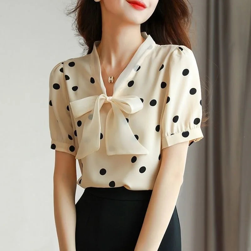 Summer 2026 plus Size Women's Shirt Butterfly Knot Loose Short Sleeve Chiffon Top Slimming for Heavy Sister 200 Pounds