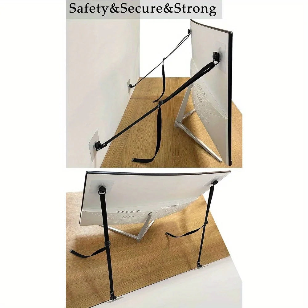 2 Pack Adjustable TV Safety Straps,No-Drill Adhesive Anti-Tip Furniture Anchors for Baby Proofing,Flat Screens Fix to Wall