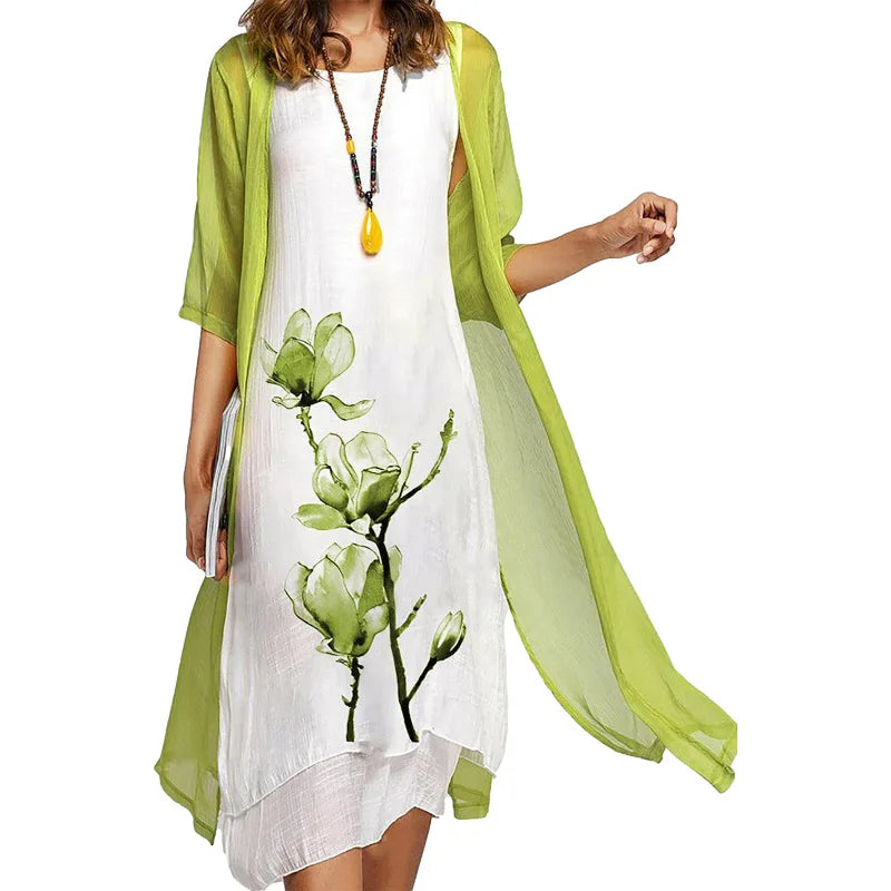 Fall 2025! Europe and the United States cross-border fashion casual loose print dress needle coat two-piece set