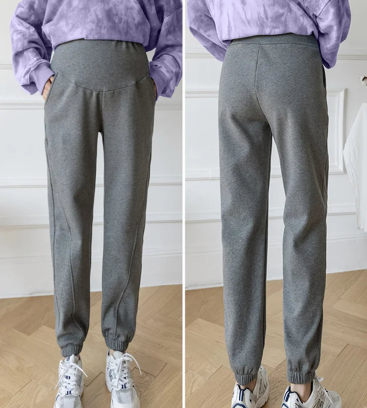 M-4XL Pregnant Women Cotton Fleece Radish Pants Autumn Ankle-length Maternity Corduroy Trousers High Waist Pregnancy Sweatpants